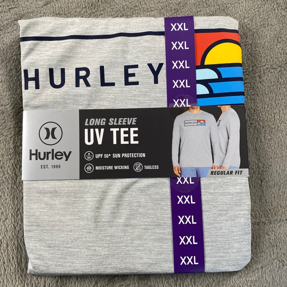 Hurley UV Tee Mens XXL Light Grey Heather Long Sleeve UPF 50+ Moisture Wicking
